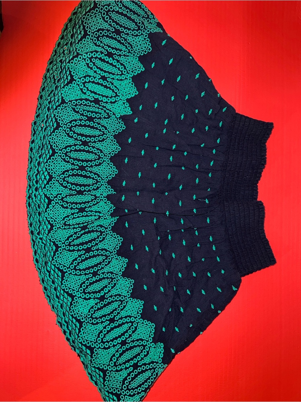 J. Crew Black and Teal Knit Circle Skirt
